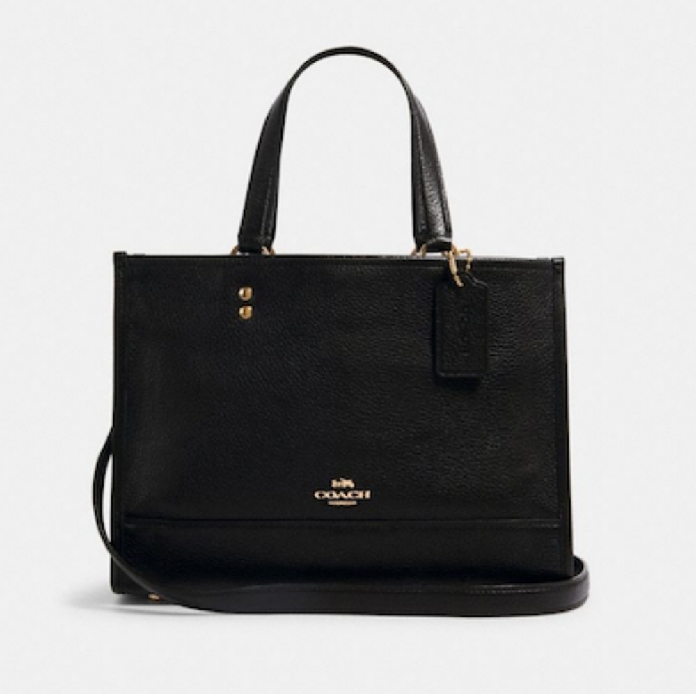 COACH leather bag, Black and gold, Carryall. Used once.  In new condition.